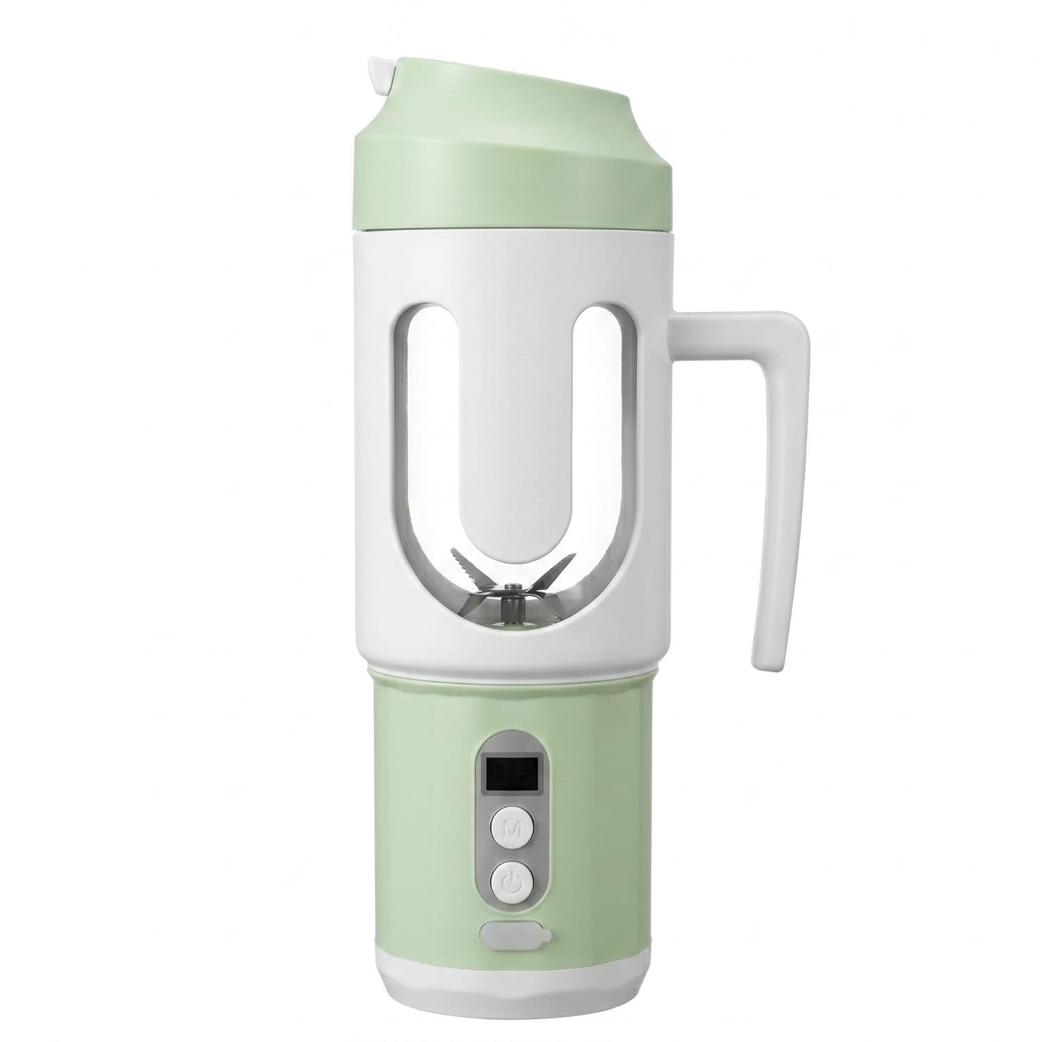 Digital Display Portable Juicer Cup Ice-Crushing Electric Juicer Cup Pour Spout Cordless Smoothie Blender Side Handle, Green-image-28
