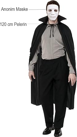 Siyah Renk Yakal  120 cm Pelerin ve Beyaz Anonim Maske 5250