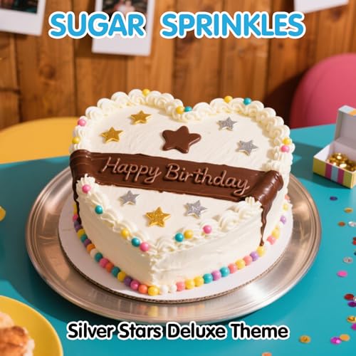 Image of Silver Star Sprinkles,130g Mix Size,Edible Candy Star Sprinkle for Cake Decorations,Sugar Decorations for Baking,Ice Cream,Cookies,Dessert,Donuts,Cupcake Toppers,Birthday Wedding Party