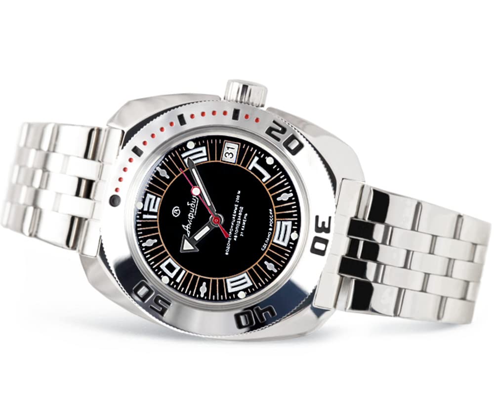 | Classic Amphibian Automatic Self-Winding Russian Diver Wrist Watch | WR 200 m | Fashion | Business | Casual Men's Watches | Model 710394 Steel Bracelet