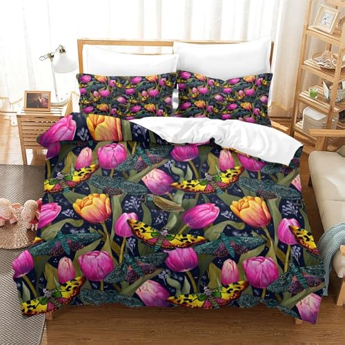 Housse de couette branche florale microfibre 260x220 cm
