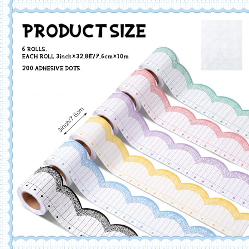 Image of Fuutreo 6 Roll 197 ft Pastel Composition Notebook Lined Bulletin Board Borders Paper Scalloped Borders Trim Decoration for Back to School Chalkboard Office Wall