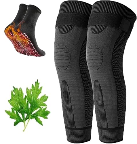 Aicao Knee Protection for Warm, Acupressure Self-Heating Knee Sleeve, with 1 Pair of Acupressure Self-Heating Shaping Socks (Black, Large)