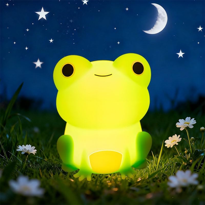 Luz nocturna para niños, linda luz de rana, lámpara de noche de silicona suave intercambiable de color, la mejor decoración de mesita de noche de