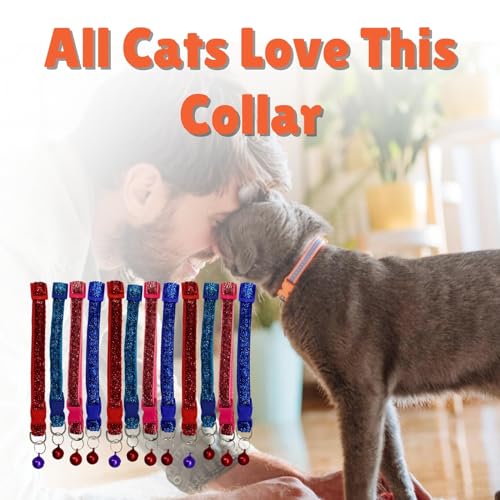 Image of Emily Pets Glitter Velvet Breakaway Cat Collar with Bell | Soft Nylon Safety Collar for Cats | Mixed Colors (1 Piece)