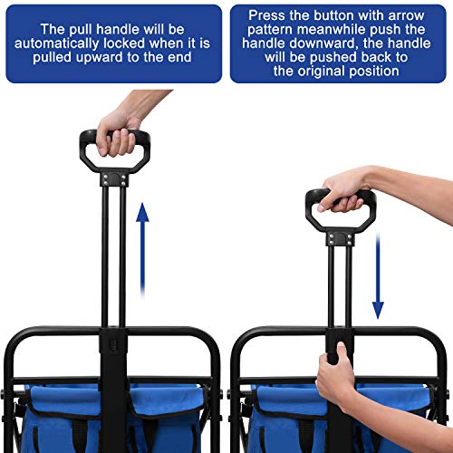 Beau Jardin Folding Beach Wagon Cart With Brake Free Standing Collapsible Utility Camping Grocery Canvas Fabric Portable Rolling Buggies Outdoor Garden Sport Heavy Duty Shopping Push Blue Bg237 #TOP3