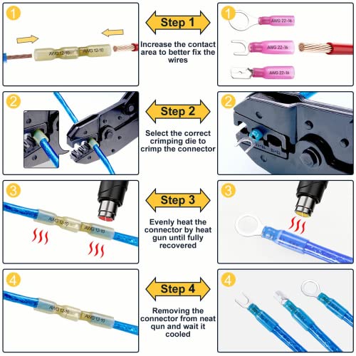 620Pcs Heat Shrink Wire Connectors Electrical Connectors Kit Wire Connectors Kit, Ceachoi Marine Grade Waterproof Terminals Butt Connectors, Spade Fork Ring Butt Splices #TOP4