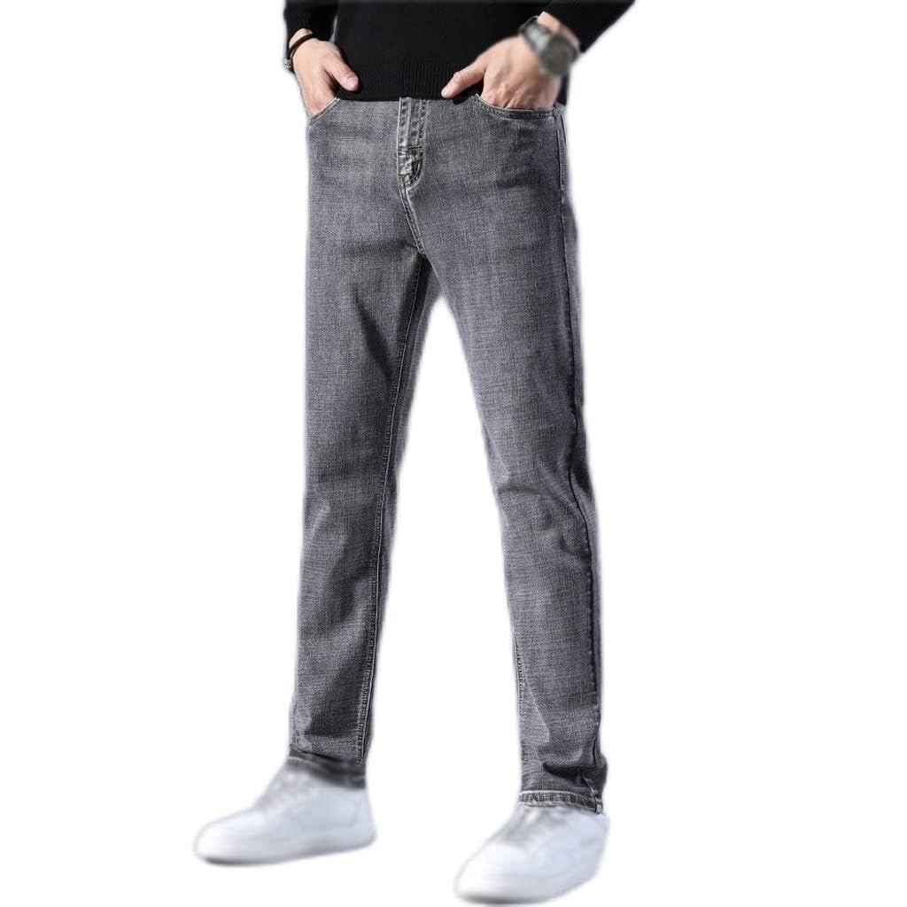 Mens Straight Fit Business Pants Classic Mid Waist Soft Stretch Trousers Male Fabric Jeans
