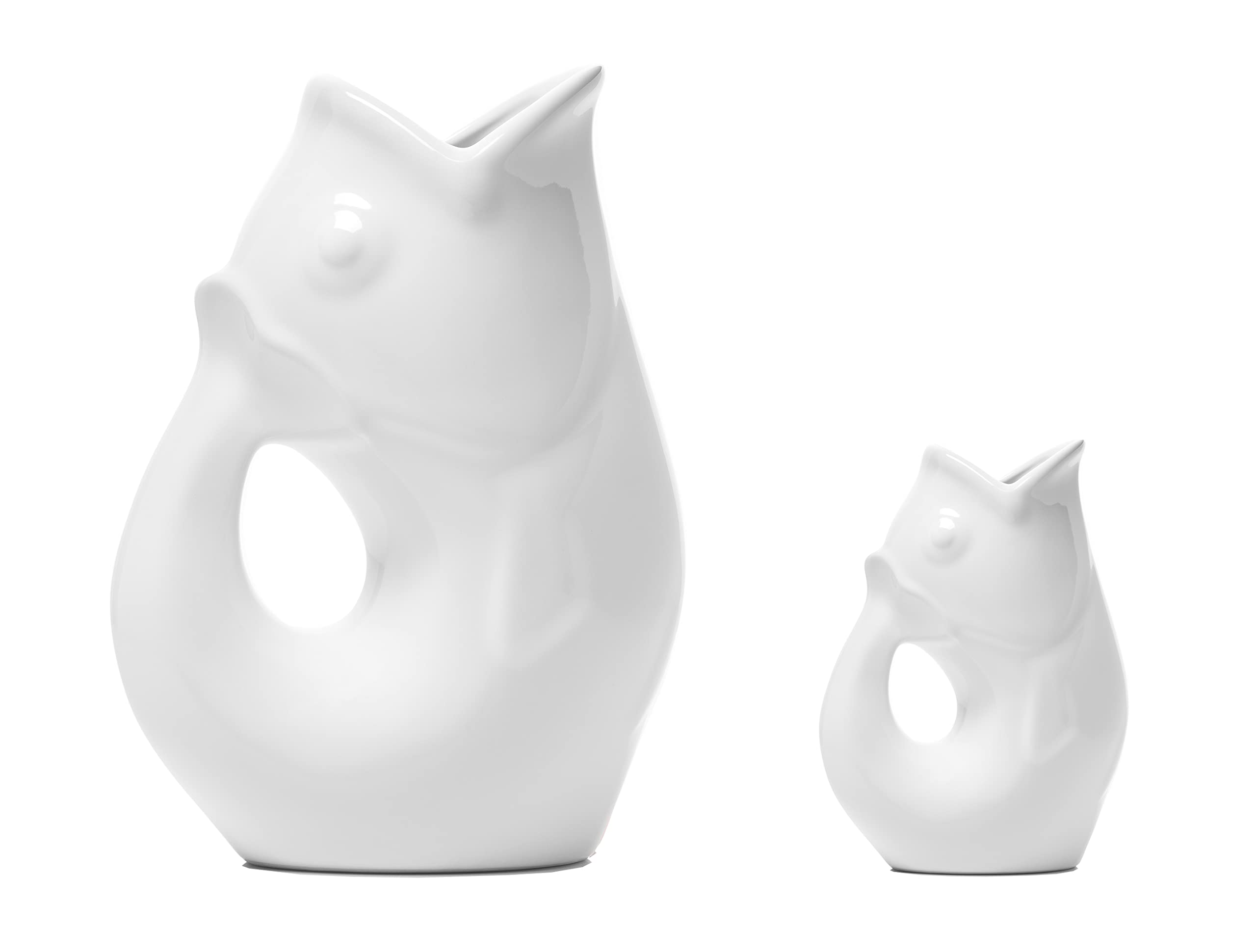 Gurgle Pot - Set of 2, French Inspired Design, Large Pitcher 42 oz. with matching Creamer, Bright White, the perfect Indoor or outdoor tableware.