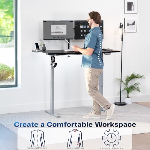 Image of VIVO Black 60 x 30 in Standing Desk, DESK-KIT-1G6B-30 | Electric, Holds 220 lbs, Sit Stand, Height Adjustable, Extra Deep Table Top, Memory Presets, 1B Series, Gray Frame