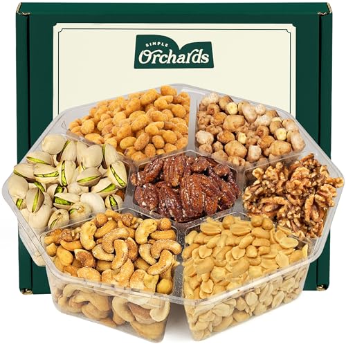 Assorted Nuts – Gourmet Nuts Gift Basket Platter With a Variety of Freshly Roasted Nuts – Beautifully Packaged Gift for Birthday, Sympathy, Halloween, Thanksgiving. (7 Sectional Ultimate Family Pack)