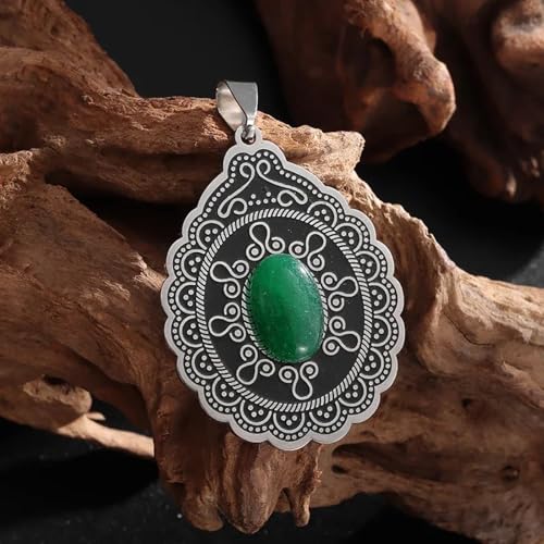 Collier pendentif pétale ovale plat en acier de synthèse style multicouche - 2