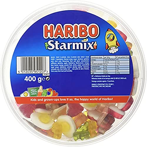 Original Haribo Starmix Drum Sweet Foam Gums Gummy Candy Imported From The UK England The Best Of British Gummy Candy Haribo Starmix Bulk Sweets Drum, 400 g