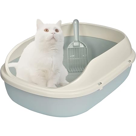 Amazon Petjouet 猫トイレ 大きい ジャンボネコ トイレ 大型 猫用トイレ本体 スコップ付き オープンタイプ 大きめトイレ ペット用 トイレ ゆったり広々サイズ メガトレー 本体 飛び散り防止ハーフカバー付き 清掃便利 分離式 丸洗い可能 シンプル オシャレ 組立ほぼ不要