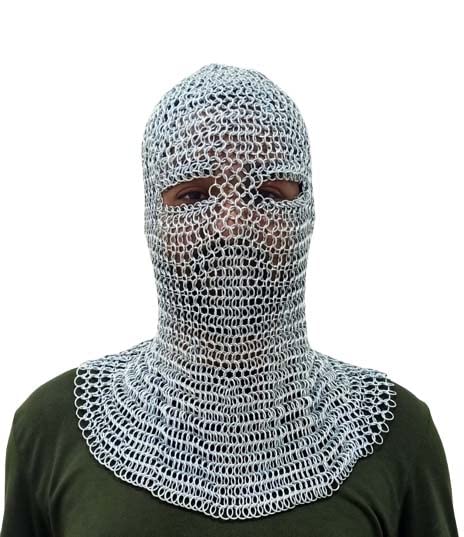 Nautical Replica Hub Chainmail Mail Coif Medieval Knight Renaissance Armor Chain Mail Hood Viking LARP 18 Gauge- Steel zinc Plated`