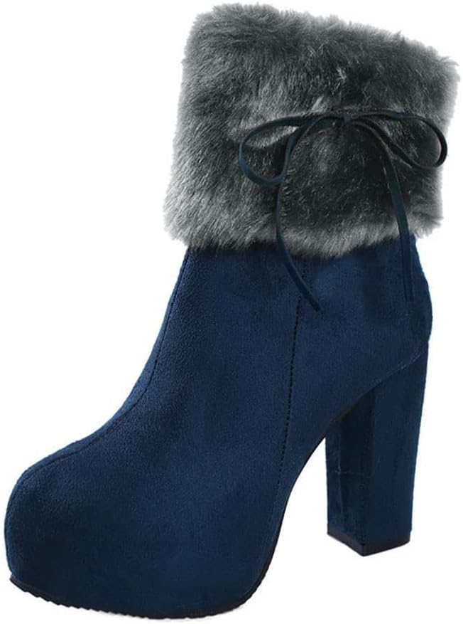 Womens Winter Boots Snow Boots Winter Shoes PU Ankle Boots Slip On Boots Warm Lined with Block Heel Zip Boots Shoes