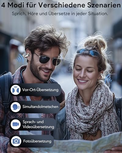 Boytond Ki Übersetzer Kopfhörer, Ai Kopfhörer Übersetzer Echtzeit als Mobiler Übersetzungskopfhörer mit 164 Sprachen, Live Übersetzen für Meetings, Reisen und Business, Titan Schwarz