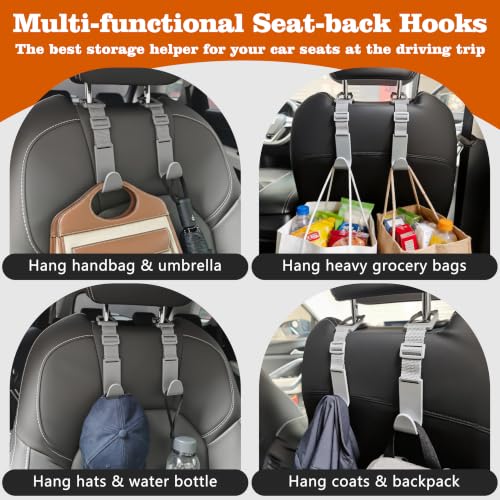 Image of Amooca Anti-drop Car Headrest Hooks 4 Pack Seat Organizer for Bags | Universal Fit Cars SUV Truck, Adjustable, Holds Backpack Water Bottle Handbags Groceries, 40lb Heavy Duty, Clip Design