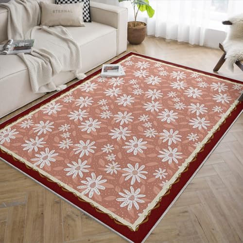 Tapis de sol romantique décor mat lavable rose blanc