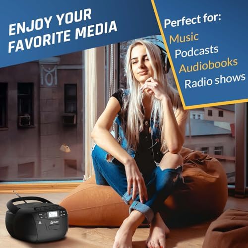 Image of KLIM CD + Cassette Tape Player, Bluetooth CD Boombox, AM /FM Radio, Stereo Sound, Remote, CD and Cassette Player Combo, Tape Recording, USB Drive, AUX