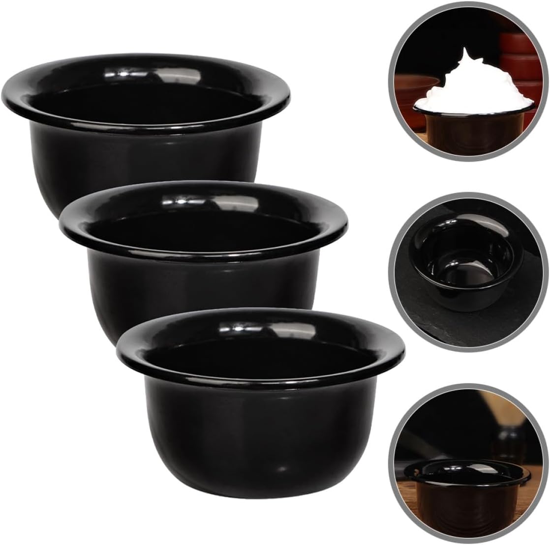 Reusable Men’s Shaving Foam Bowl Set 3pcs Black Shave Soap Cup Household Shaving Tool for Wet Shave Grooming