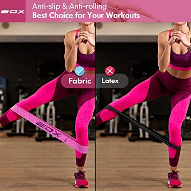 EOX Exercise Resistance Fabric Loop Bands, Non-Slip Resistance Workout Bands for Legs & Butt and Glutes, 5 Resistance Levels Hip Training Bands (Pink)