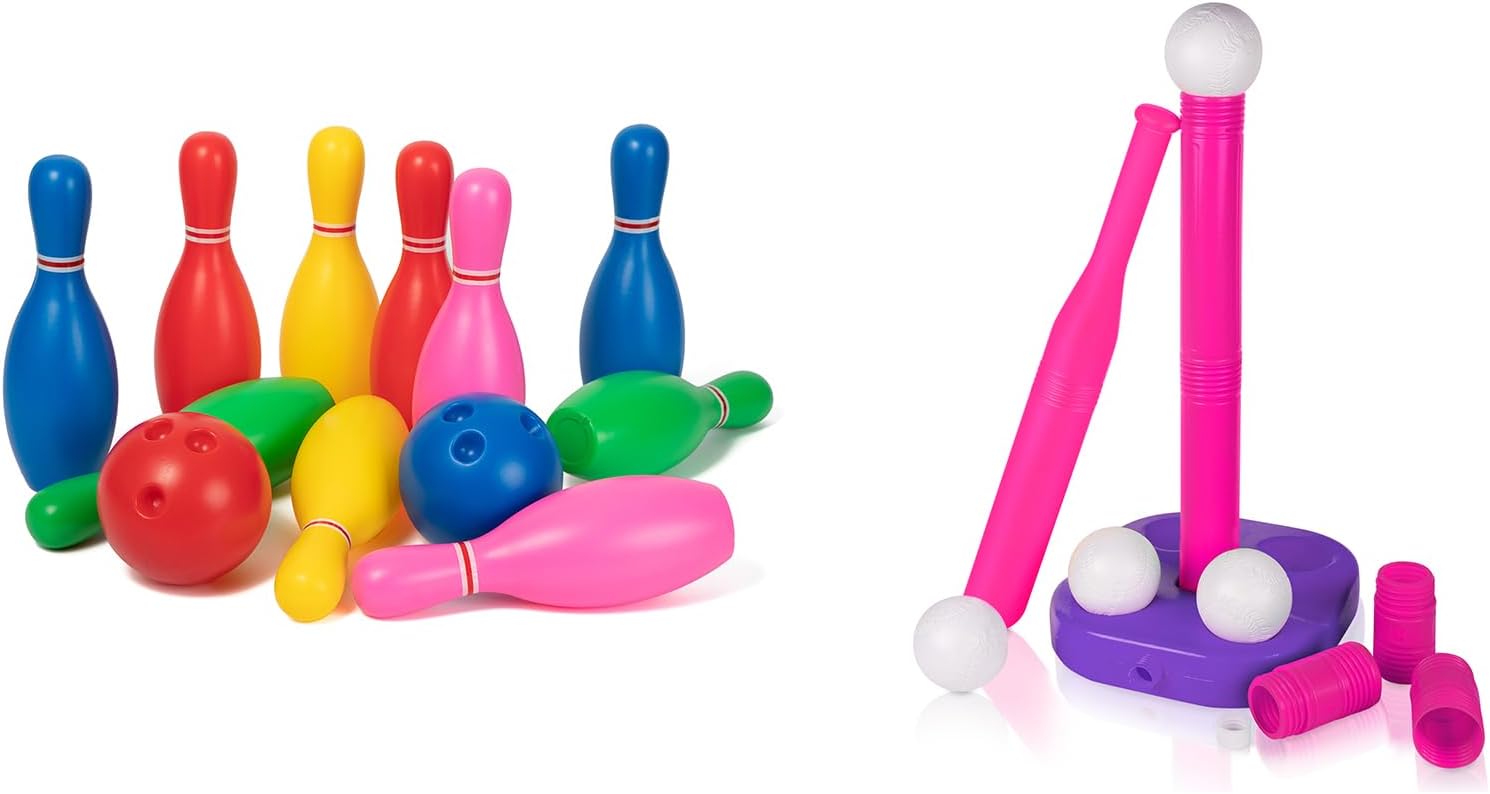 Liberry Toys for 2 3 4 Year Old Boys Girls Christmas Birthday Gift, Toddler Bowling Set and Kids T-Ball Set