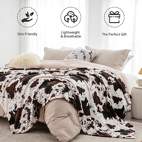 Image of BEDELITE Cow Print Throw Blanket for Couch & Bed, 300GSM Cute Luxury Plush Cozy Fuzzy Blanket 50 inch x 60 inch, Super Soft Warm Lightweight Throw Blanket for Travel Camping, Brown