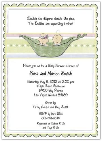 3D 2 Peas In A Pod Mixed Baby Shower Invitations - Set of 20