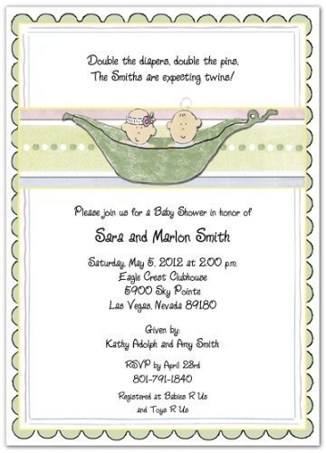 3D 2 Peas In A Pod Mixed Baby Shower Invitations - Set of 20