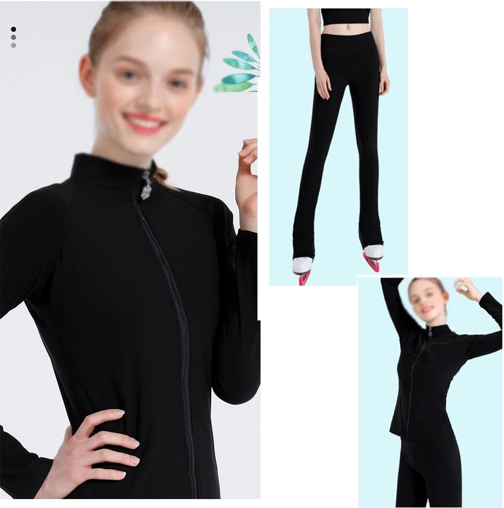 Multicolor Skating Clothes Figure Skating Practice Pants Sportswear Adult Kids Girl Rhinestones High Elasticity (Color : Black top, Size : Small)