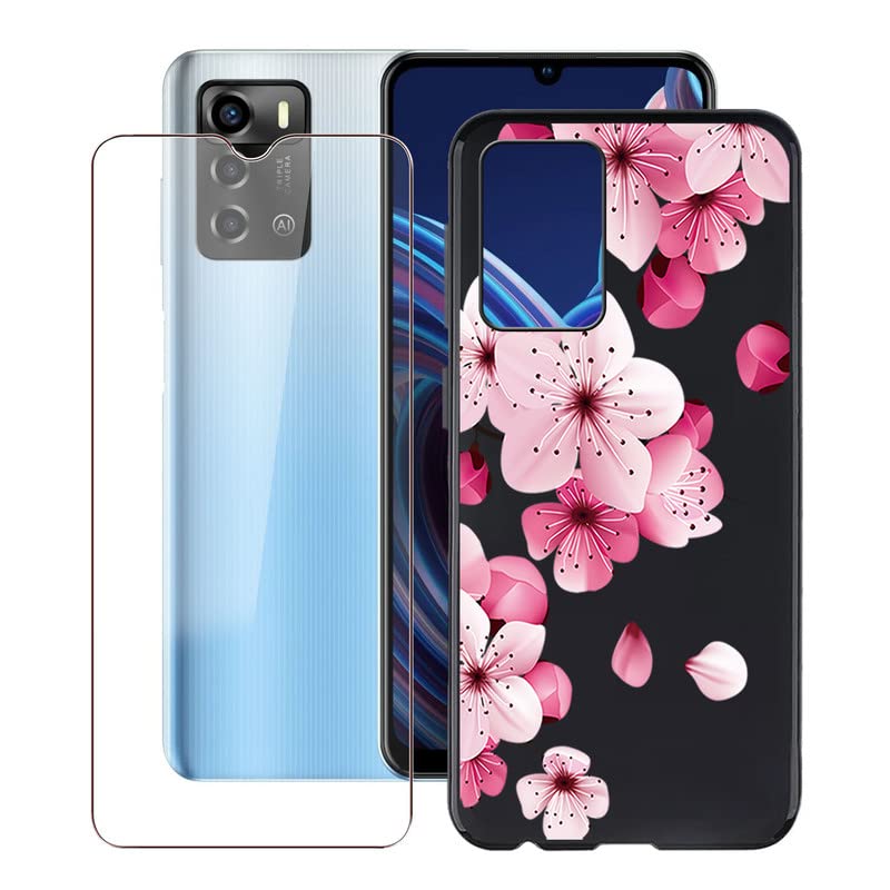 KJYF Para ZTE Blade A72s Funda Con 1 Piezas Vidrio Templado Película, Transparente Anti-Arañazo Suave TPU Silicona Carcasa Y Protector Pantalla Para ZTE Blade A72s (6.75") - Globo Rosa