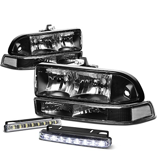 Compatible with Chevy S10/Blazer GMT325/330 Black Housing Clear Corner Headlight+DRL 8 LED Fog Light