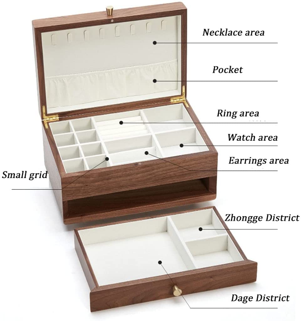 XBTGS Uhrenbox, Uhren-Organizer, Schublade, Massivholz, Aufbewahrungsbox, Ohrringe, Halsketten, Uhren-Aufbewahrungsboxen, Uhren-Aufbewahrungsbox, A-Doppellagige Schmuckschatulle, A-Doppel