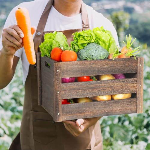 Wooden Crates 2 Pack, Rustic Handmade Wood Crate with Handles, Durable Large Wooden Crates for Display & Decor, Brown - Image 3