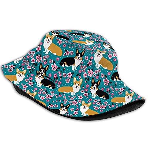 Blublu Women's Cute Print Bucket Hat Summer Travel Fisherman Cap For Girls (Corgi Florals) #TOP1
