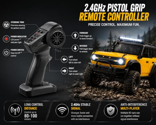 Image of 1:16 Scale 4WD RC Rock Crawler Car for Kids & Adults, 2.4GHz Remote Control Off Road Climbing SUV with LED Lights, Rechargeable Battery, USB Charging, All Terrain Monster Truck(Multicolor)