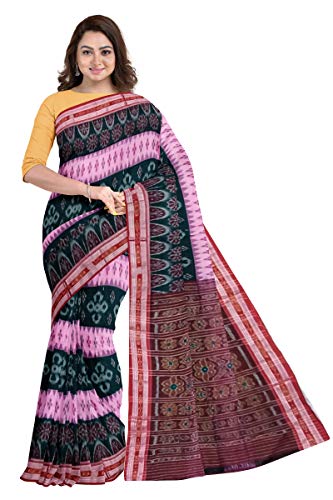 Image of Odisha Sambalpuri Handloom Ikat Women's Cotton Saree, Odisha Handloom Handmade Pure Cotton Khandua Saree, Ikkat Orissa Traditional Handloom Saree Without Blouse