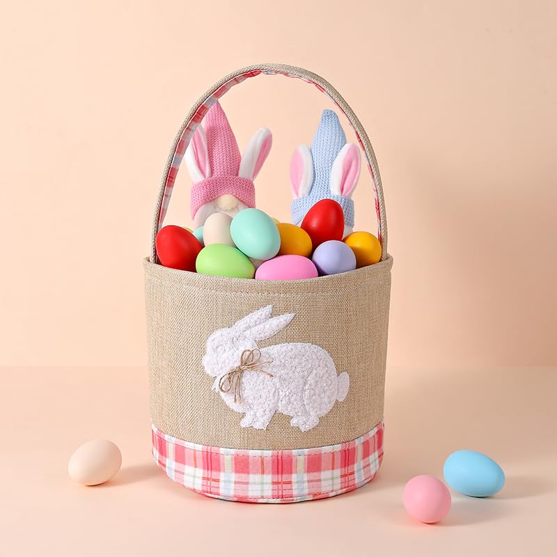 Image of Easter Basket Essentials Gifts Baskets Empty Gift Box for Mothers Girls Boys Kids Toddler Baby Easter Egg Basket Toy Bunny Storage Baskets Pink Easter Bucket Organizer for Stuffers