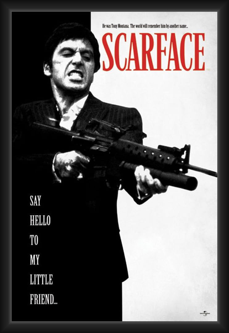 Officially Licensed Scarface - Machine Gun Framed Art Poster - 24 x 36 Inch - Sturdy Engineered Wood Frame with Plexi Glass - Ready to Hang