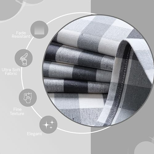 Image of Checked Kitchen Towels 12 Pack, 18x26 Inches, Absorbent Dish Cloths, Reusable and Washable Tea Towels for Drying and Cleaning, Quick Dry Wash Rags - Light & Grey, Natural