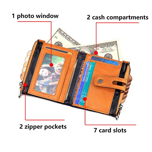 Image of boshiho Genuine Leather Bifold Chain Wallet for Men RFID Blocking