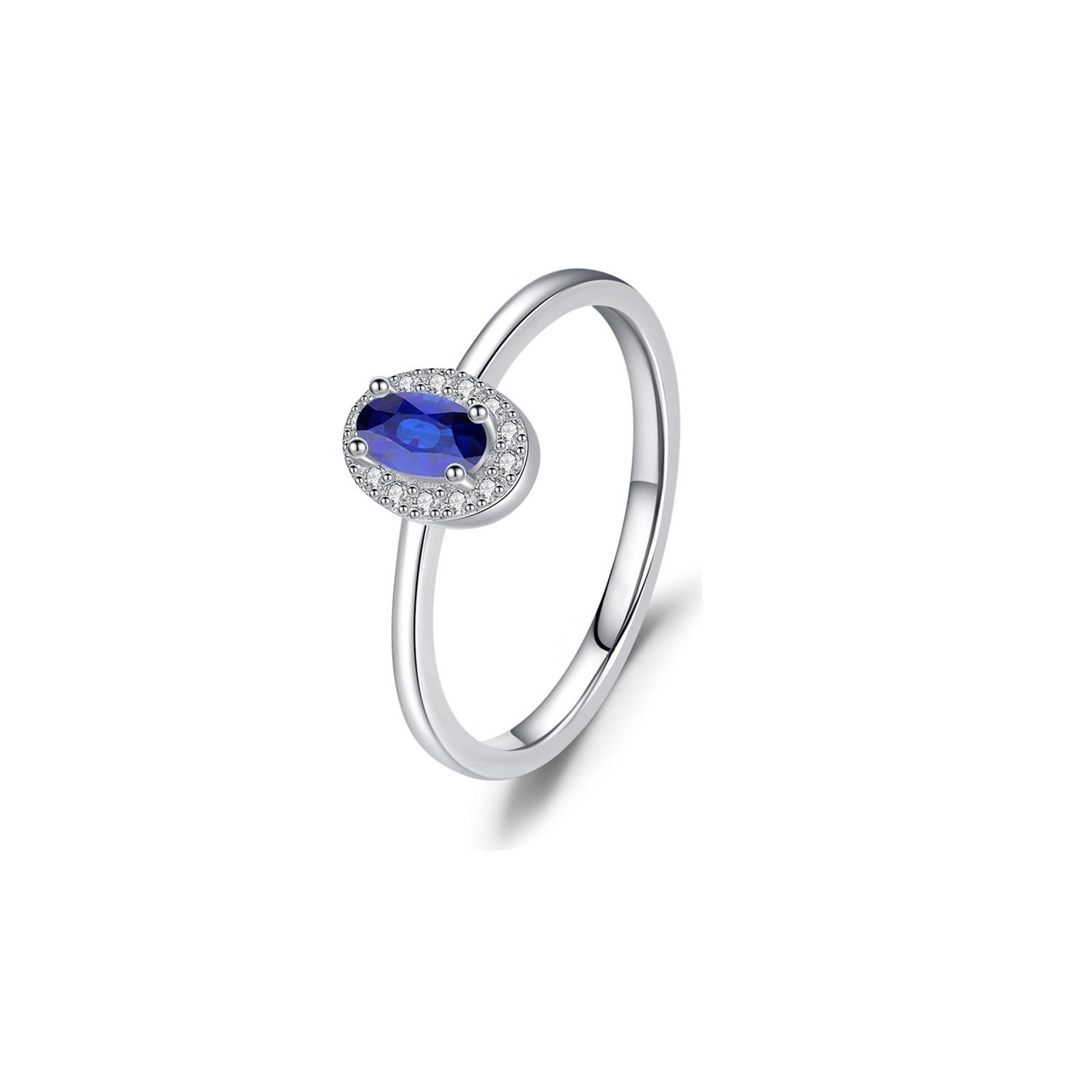 Wycian Cadeau Personnalisé Bague de Mariage Or Blanc Bleu Royal 9K/14K Au375/Au585 3X5mm Saphir Créé en Laboratoire pour Sœur Épouse