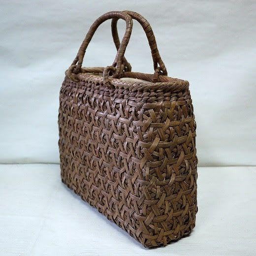 最高級　国産　山葡萄　一番皮　六つ目紋様　かごバッグ　国産柿渋染め内布 最高級国産山葡萄一番皮六つ目紋様かごバッグ国産柿渋染め内布