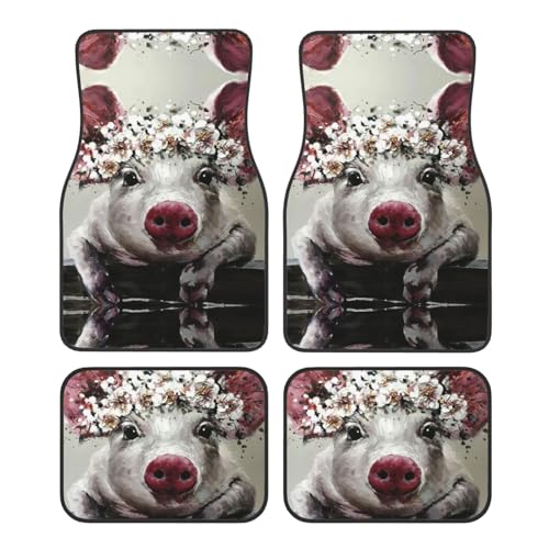Tapis de voiture motif cochon et fleurs pour protéger la moquette auto