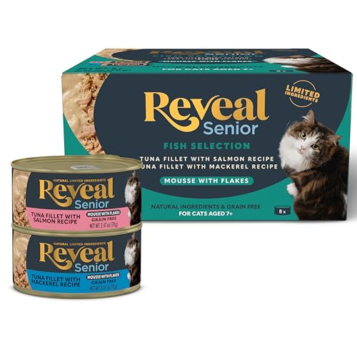 Reveal Natural Limited Ingredient, Grain Free Senior Cat Food - Fish Flavor, Mousse with Flakes - 8 x 2.47 oz