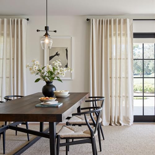 Image of jinchan Linen Curtains Light Filtering Back Tab 84x108 Inch 1 Panel Beige