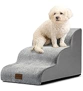 COZY KISS Dog Stairs for Couch or Low Bed, Small Dogs Ramp with Leakproof Fabric Cover, Foam Pet ...