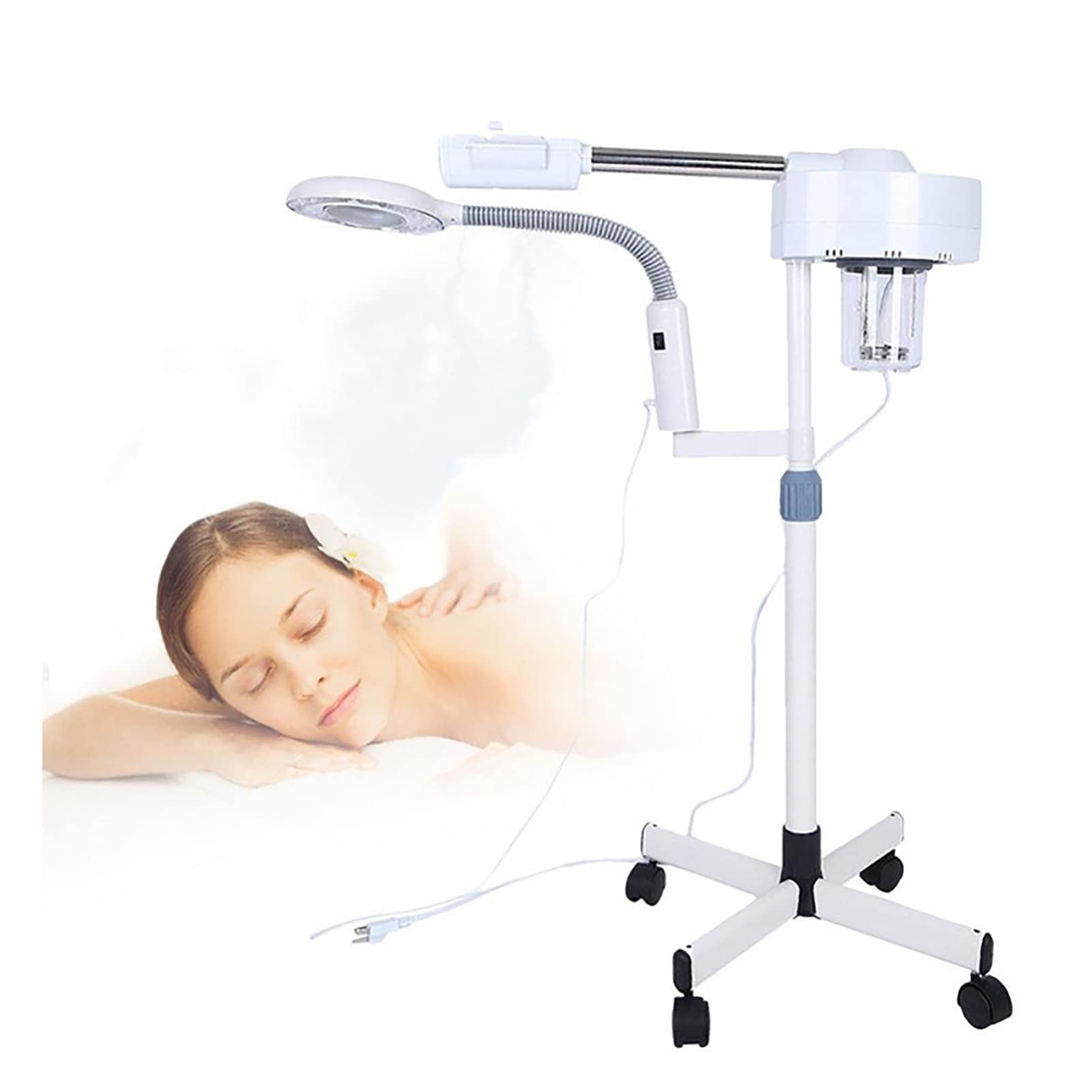 Vaporizzatore Facciale Professionale, Vaporizzatore per Umidificatore a Vapore Facciale 2 in 1 Lampada da Terra con Ingrandimento 5X LED, Attrezzatura per La Cura della Pelle di Bellezza