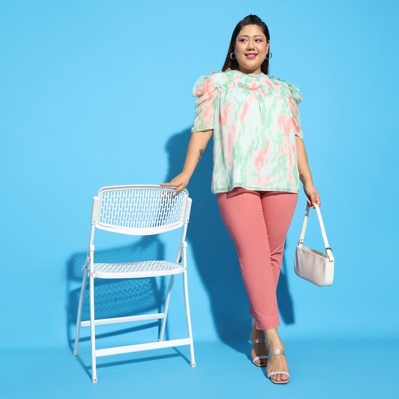 Image of oxolloxo Women Plus Size Round Neck Short Sleeve with Gather Pleates Ruffle Detail Top